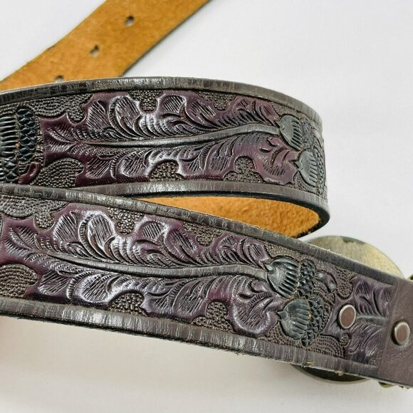 Vintage Beth Frank Leather Belt Western Buckle Round Sz 32 Retro Cowboy Cowgirl main image 9